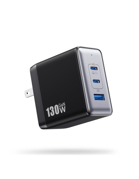 Cargador USB C 130W GaN 3 Puertos Plegable Negro