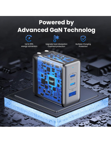 Cargador USB C 130W GaN 3 Puertos Plegable Negro