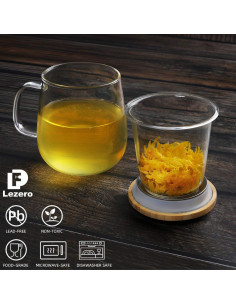 Taza de Té de Vidrio Lezero con Infusor y Tapa - 425g 2