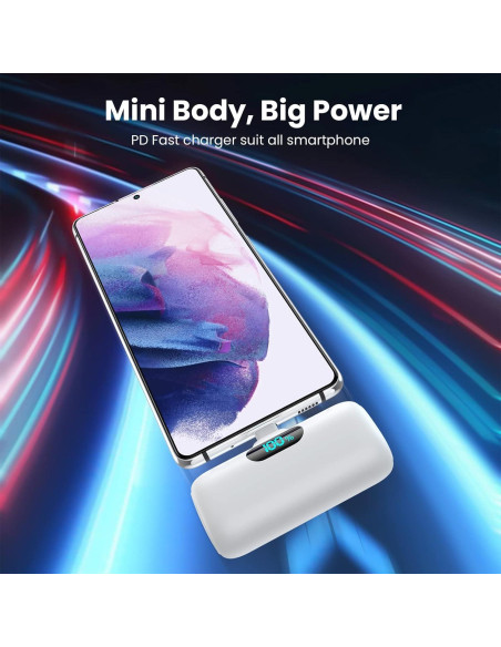 Cargador Portátil Mini 5000mAh USB-C Rápido para iPhone y Android