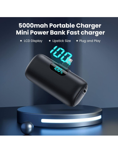 Cargador Portátil Mini 5000mAh USB-C Rápido para iPhone y Android