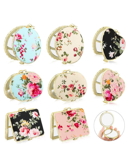 Espejos Compactos Plegables Blulu - 8 Piezas Florales Retro
