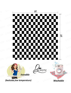 Fondo Fotográfico 5x5ft Poliester Damas Negro y Blanco 2