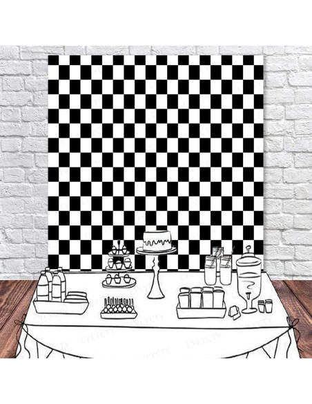 Fondo Fotográfico 5x5ft Poliester Damas Negro y Blanco