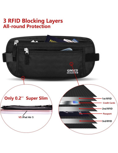 Cinturón de Dinero Oculto Ginsco Negro Antirrobo 28.5x14cm