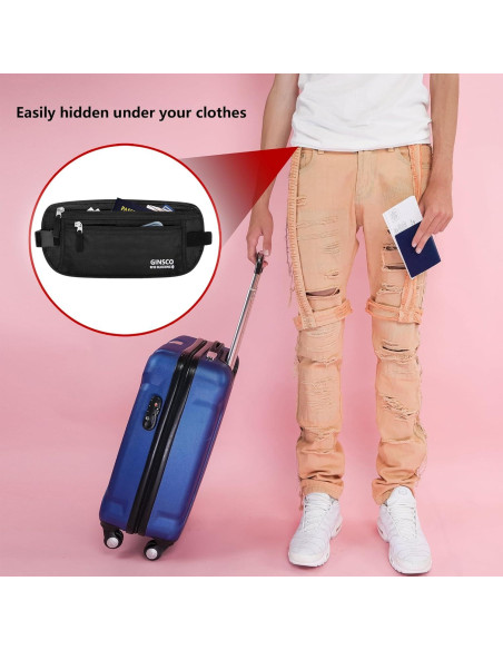 Cinturón de Dinero Oculto Ginsco Negro Antirrobo 28.5x14cm