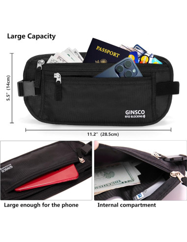 Cinturón de Dinero Oculto Ginsco Negro Antirrobo 28.5x14cm