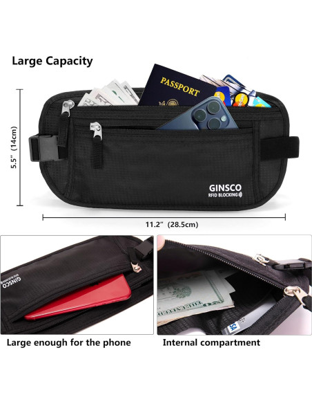 Cinturón de Dinero Oculto Ginsco Negro Antirrobo 28.5x14cm