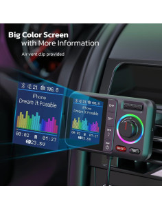 Transmisor FM Bluetooth Nulaxy KM28 con Pantalla Color y Carga Rápida 2