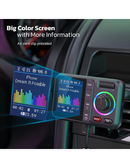 Transmisor FM Bluetooth Nulaxy KM28 con Pantalla Color y Carga Rápida