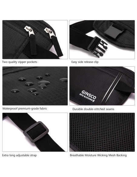 Cinturón de Dinero Oculto Ginsco Negro Antirrobo 28.5x14cm