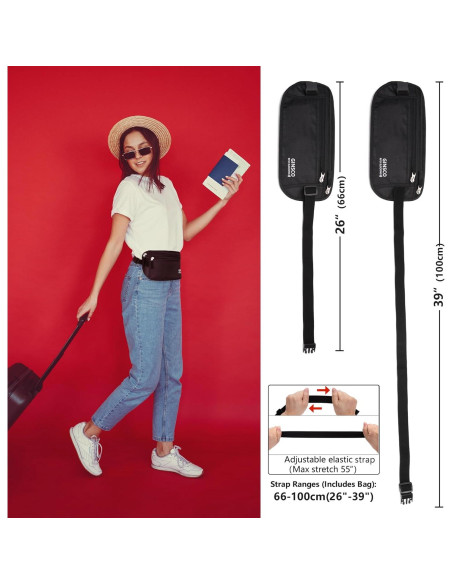 Cinturón de Dinero Oculto Ginsco Negro Antirrobo 28.5x14cm