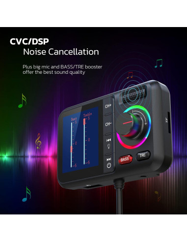 Transmisor FM Bluetooth Nulaxy KM28 con Pantalla Color y Carga Rápida