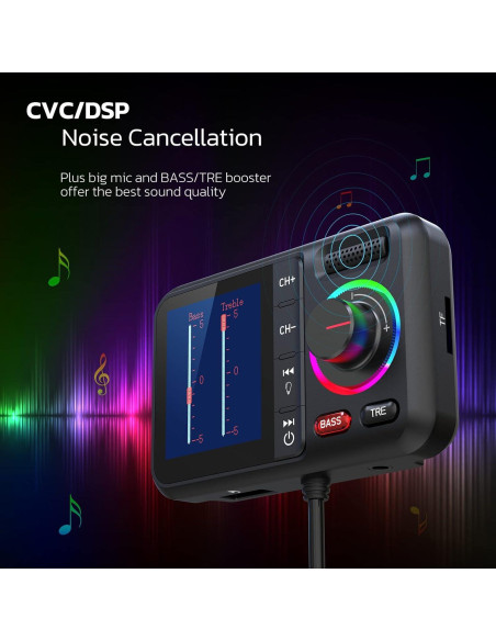 Transmisor FM Bluetooth Nulaxy KM28 con Pantalla Color y Carga Rápida