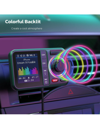 Transmisor FM Bluetooth Nulaxy KM28 con Pantalla Color y Carga Rápida