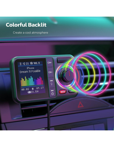 Transmisor FM Bluetooth Nulaxy KM28 con Pantalla Color y Carga Rápida