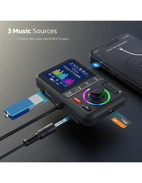 Transmisor FM Bluetooth Nulaxy KM28 con Pantalla Color y Carga Rápida