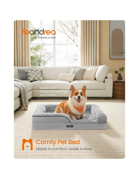 Cama ortopédica para perros Feandrea M 71x58 cm gris paloma