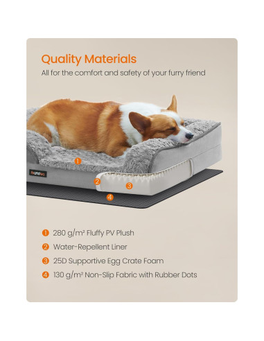 Cama ortopédica para perros Feandrea M 71x58 cm gris paloma