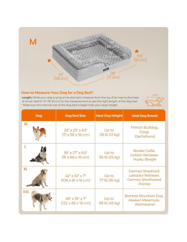 Cama ortopédica para perros Feandrea M 71x58 cm gris paloma