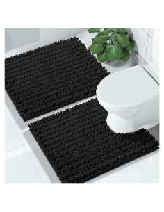 Conjunto de Alfombrillas de Baño Yimobra 2 Piezas Chenille Negro