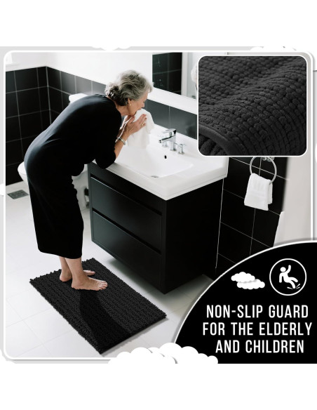 Conjunto de Alfombrillas de Baño Yimobra 2 Piezas Chenille Negro