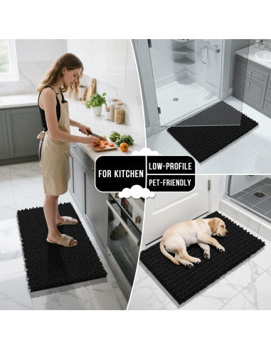 Conjunto de Alfombrillas de Baño Yimobra 2 Piezas Chenille Negro
