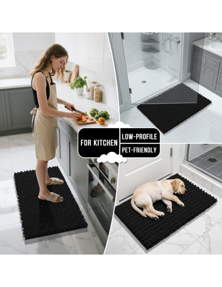 Conjunto de Alfombrillas de Baño Yimobra 2 Piezas Chenille Negro
