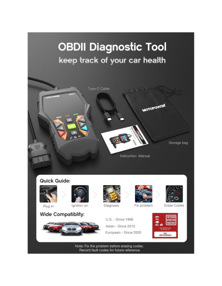 Escáner OBD2 MOTOPOWER MP69040 Lector de Códigos de Fallo