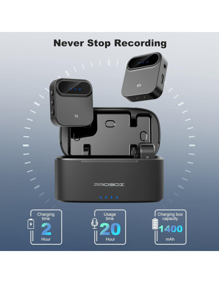 Micrófono Lavalier Inalámbrico Probox BT08 con Cancelación de Ruido