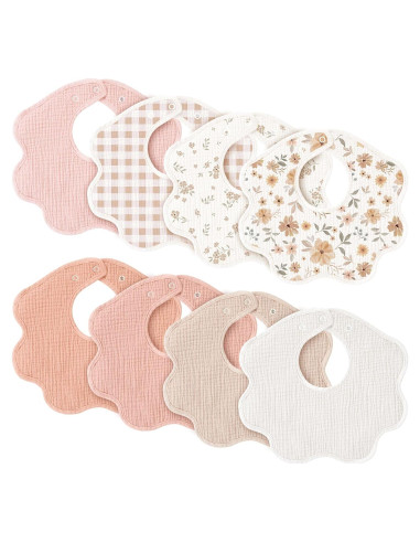Baberos de Muselina Konssy 8 Pack 100% Algodón Ajustables