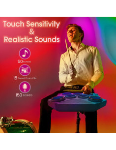 Juego de Batería Electrónica ROCKSOCKI 7 Pads Portátil USB-MIDI 2