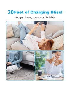 Cable de Carga Extra Largo 6.1 m MFi para iPhone Negro 2