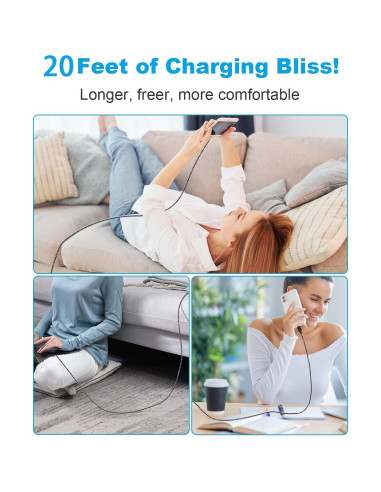 Cable de Carga Extra Largo 6.1 m MFi para iPhone Negro