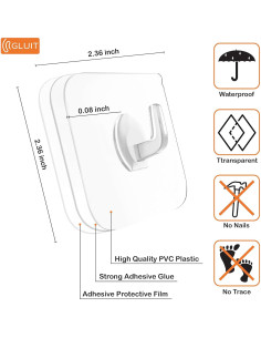 Ganchos Adhesivos Transparentes GLUIT para Pared 20 Piezas 2