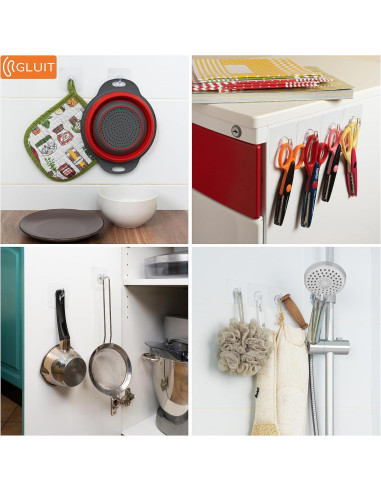 Ganchos Adhesivos Transparentes GLUIT para Pared 20 Piezas