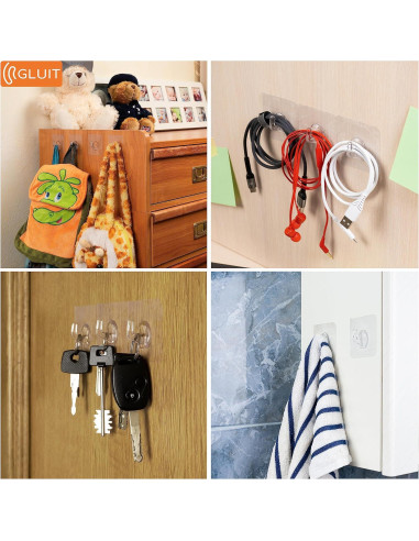 Ganchos Adhesivos Transparentes GLUIT para Pared 20 Piezas