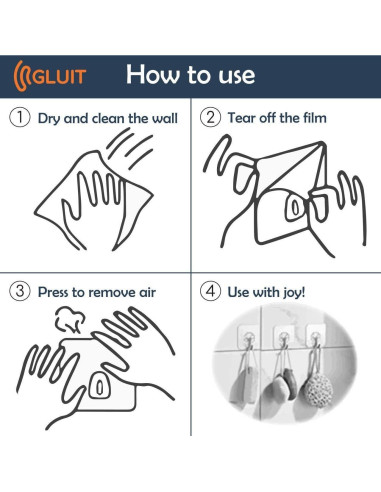 Ganchos Adhesivos Transparentes GLUIT para Pared 20 Piezas