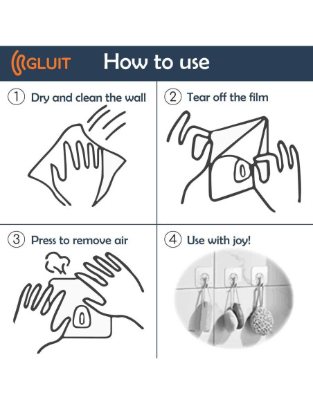 Ganchos Adhesivos Transparentes GLUIT para Pared 20 Piezas