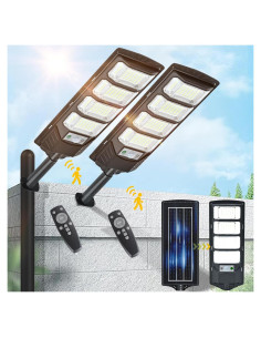 Paquete de 2 luces solares MoMyofdy 12000LM IP66 con control remoto