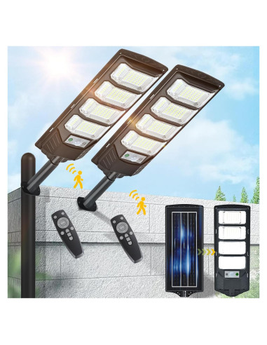 Paquete de 2 luces solares MoMyofdy 12000LM IP66 con control remoto