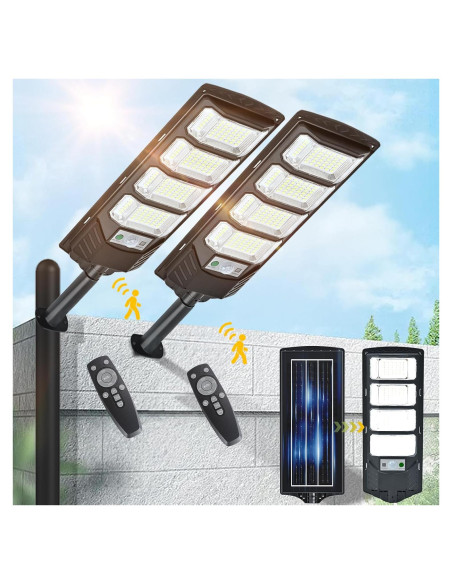 Paquete de 2 luces solares MoMyofdy 12000LM IP66 con control remoto