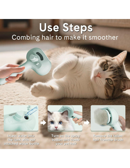 Cepillo de Vapor para Mascotas HESUSLA Verde 2 en 1 Deshedding
