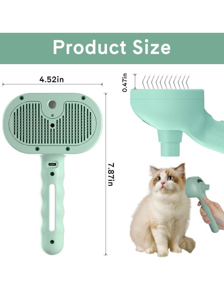 Cepillo de Vapor para Mascotas HESUSLA Verde 2 en 1 Deshedding