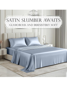 Juego de Sábanas de Satén DECOLURE Individual 3 Piezas Azul Bebé 2