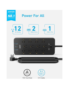 Regleta de Sobretensión Anker A9192, 12 Salidas, 1 USB-C, 2 USB-A, 1.5m 2