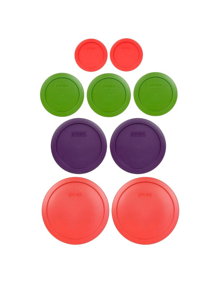 Tapas Pyrex 7202-PC 1T Roja, 7200-PC 2T Verde, 7201-PC 4T Púrpura, 7402-PC 6/7T Rojas - Hecho en EE. UU.