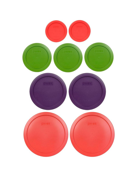 Tapas Pyrex 7202-PC 1T Roja, 7200-PC 2T Verde, 7201-PC 4T Púrpura, 7402-PC 6/7T Rojas - Hecho en EE. UU.