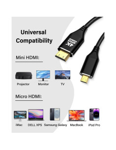 Cable Micro HDMI a Mini HDMI 0.91m KELink 18Gbps 8K 60Hz 2