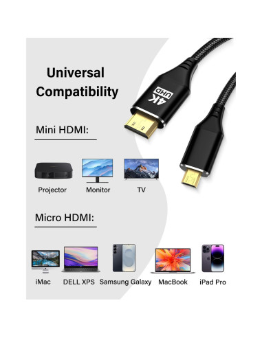 Cable Micro HDMI a Mini HDMI 0.91m KELink 18Gbps 8K 60Hz